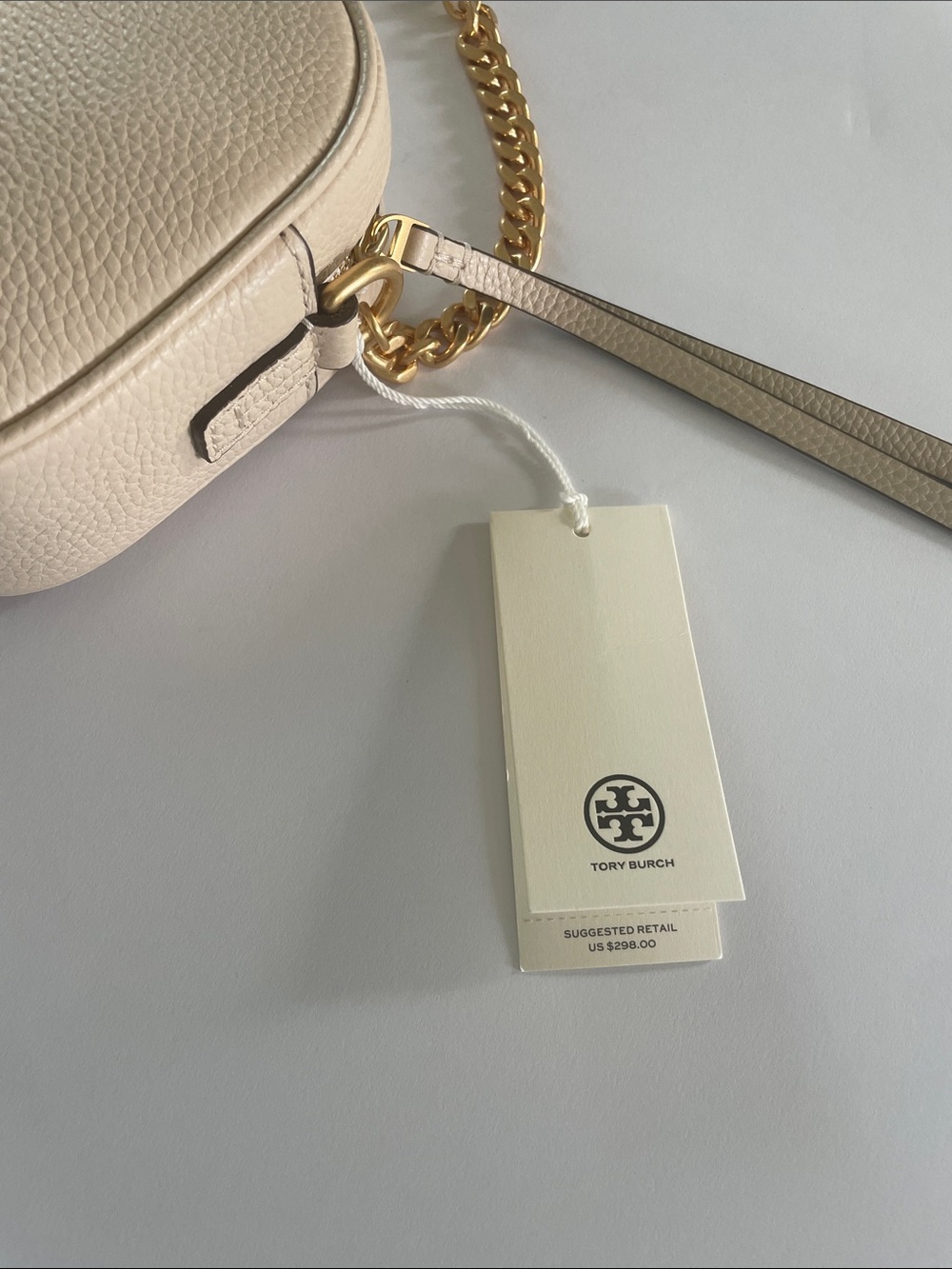 NWT Tory Burch McGraw Camera Bag Pebbled Leather Crossbody Brie color - Picture 12 of 12